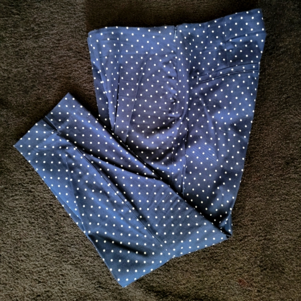 Navy Polka Dot Old Navy Pixie Elastic Waist Side Zip Ankle Pants 14